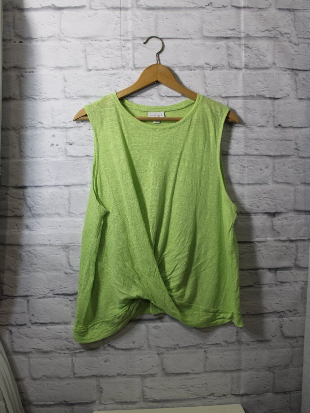 J. Jill Love Linen Petite Extra Large Lime Green 100% Linen Twist Front Tank Top